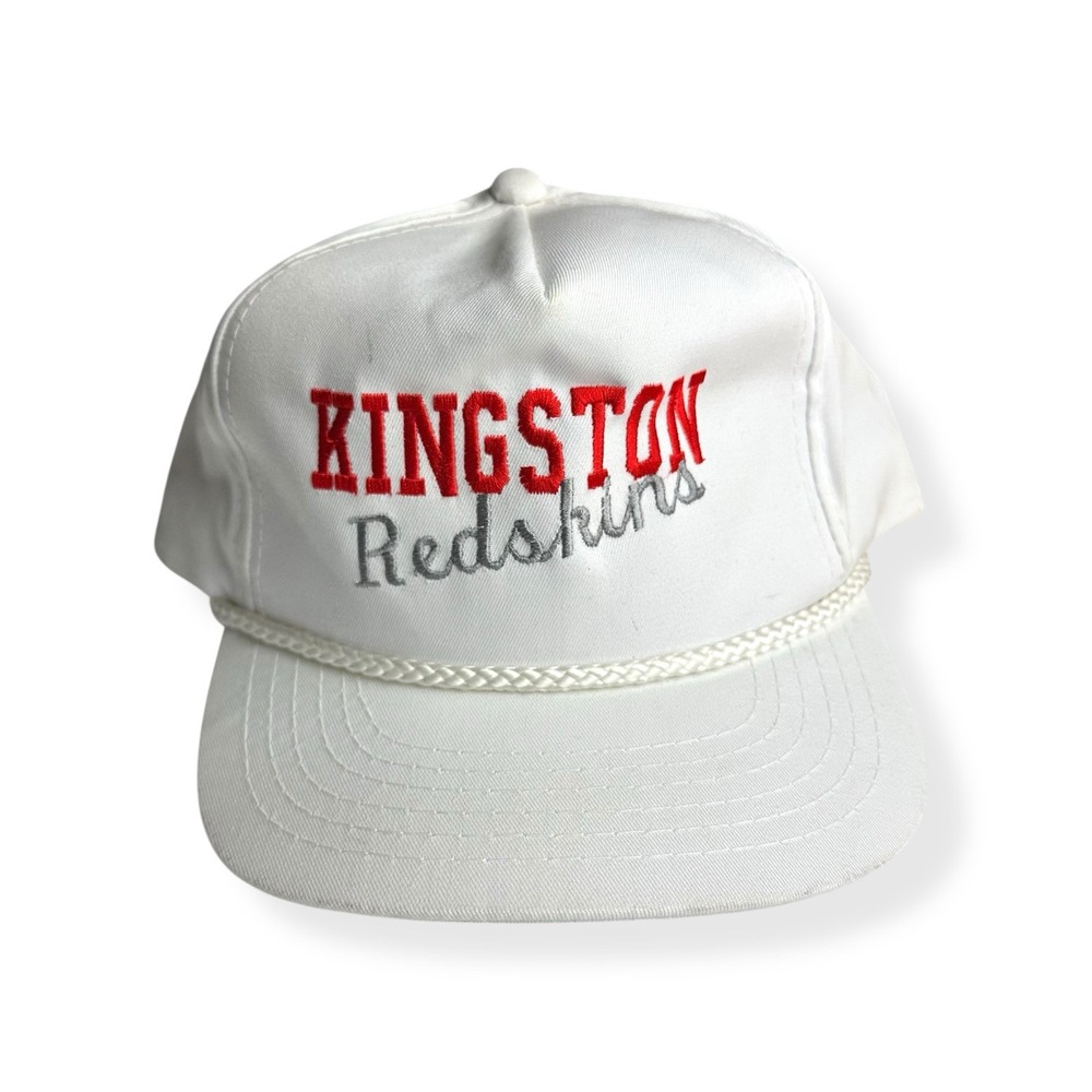 Vintage 90's Kingston Redskins White Red Trucker SnapBack Hat Rope Embroidered